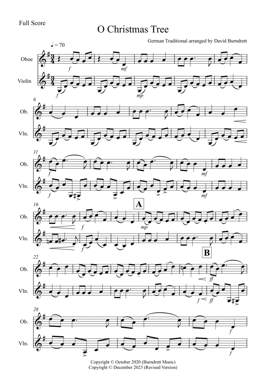 O Christmas Tree for Oboe and Violin Duet Oboe scores gallery preview page 1