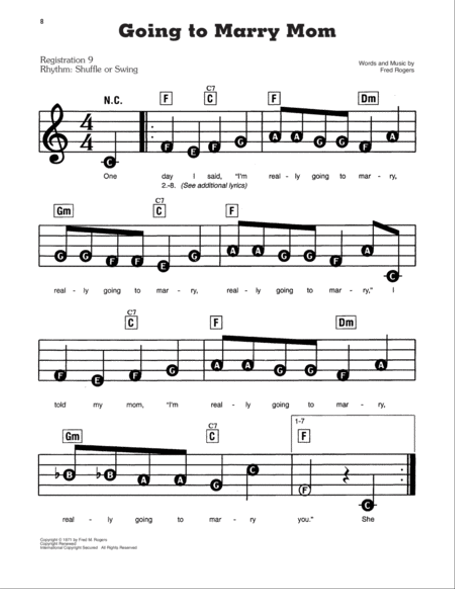Going To Marry Mom (from Mister Rogers' Neighborhood) Electronic Keyboard scores gallery preview page 1