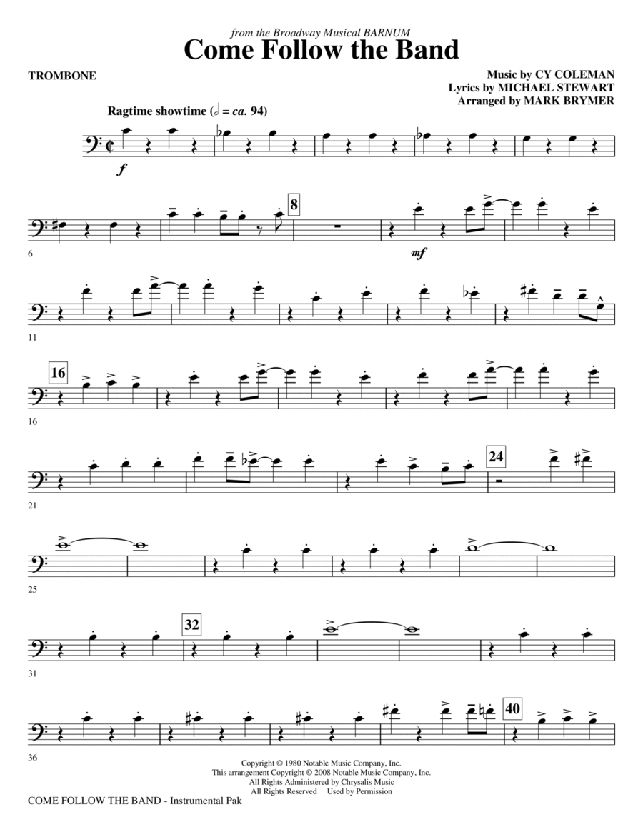 Come Follow The Band - Trombone Choir scores gallery preview page 1