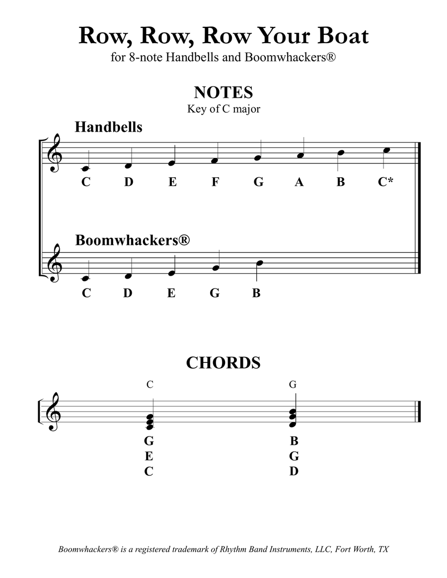 Row, Row, Row Your Boat (for 8-note Bells and Boomwhackers with Black and White Notes) Handbell Choir scores gallery preview page 3