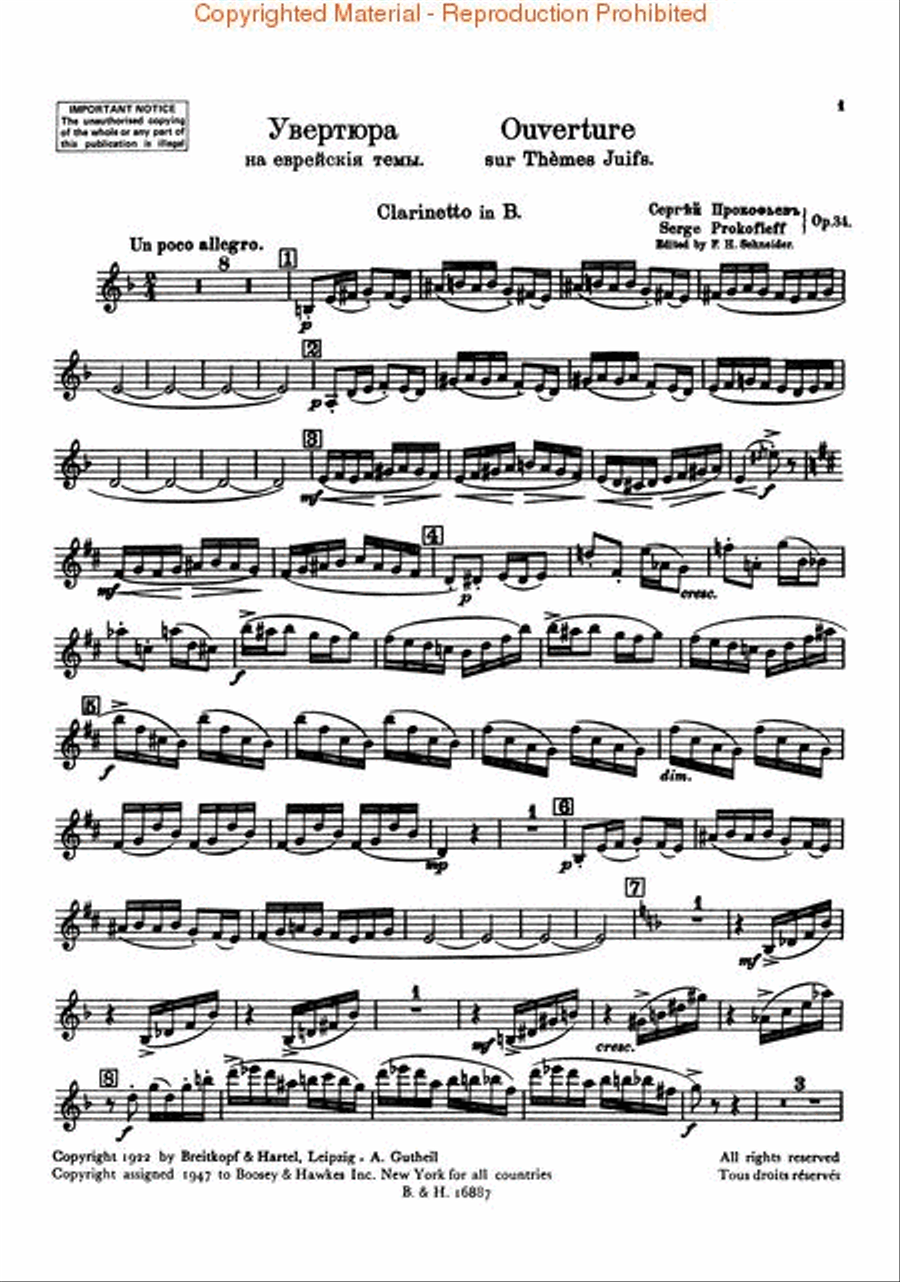 Overture on Hebrew Themes, Op. 34 Clarinet scores gallery preview page 5