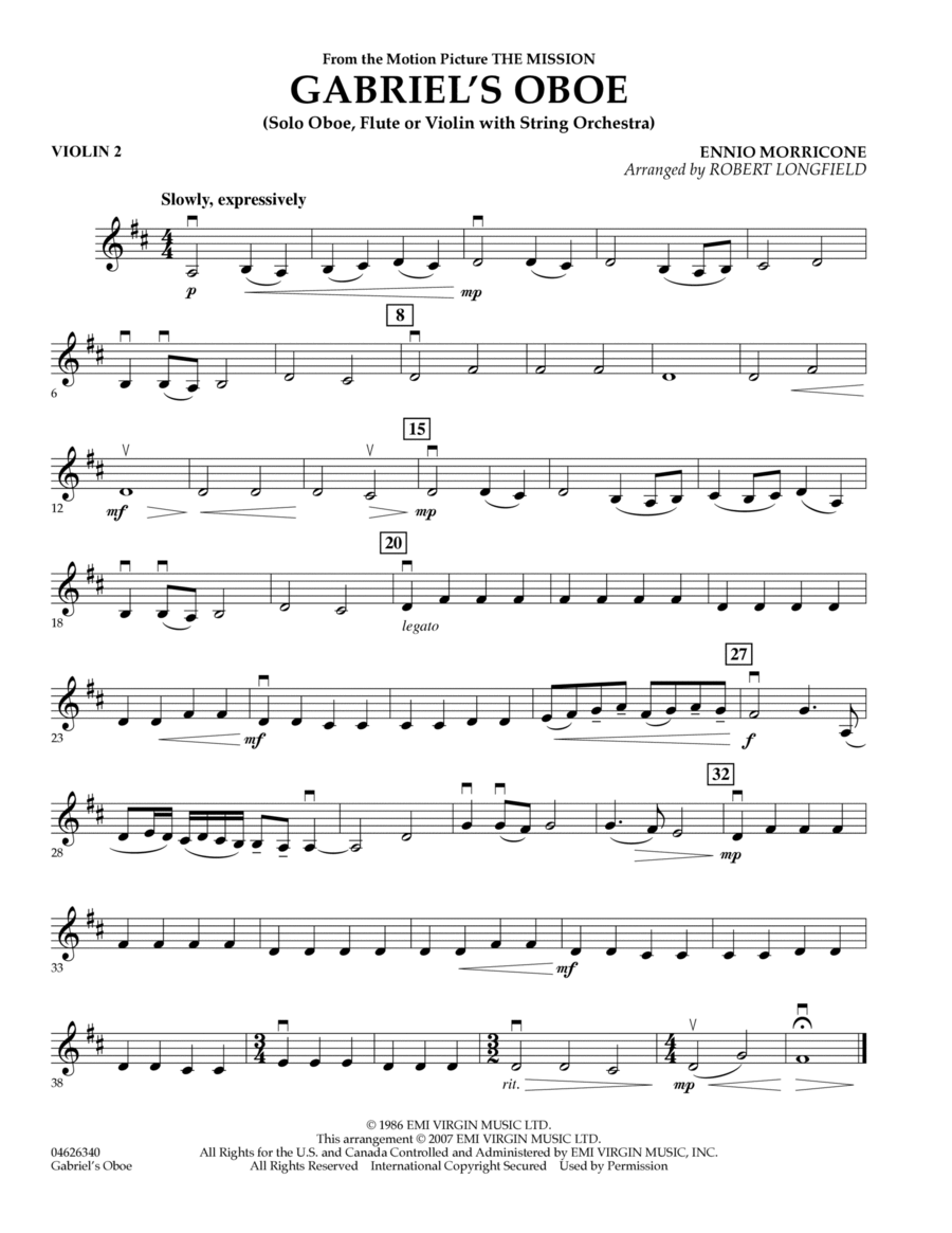 Gabriel's Oboe (from The Mission) - Violin 2 Violin scores gallery preview page 1
