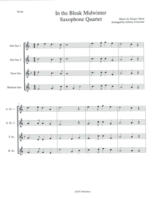 In the Bleak Midwinter for Saxophone Quartet (SATB or AATB)