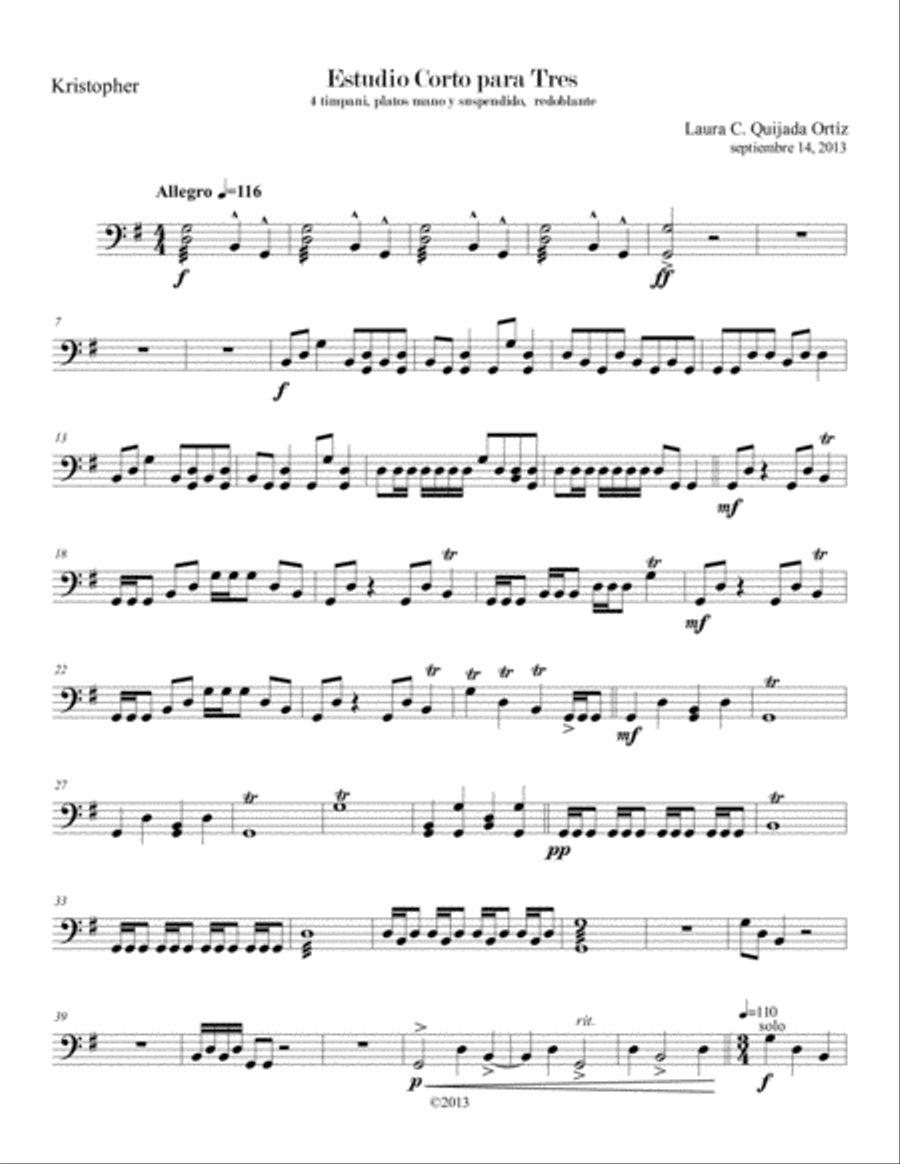 Estudio Corto para Tres -percussion. Score and parts. Small Ensemble scores gallery preview page 6
