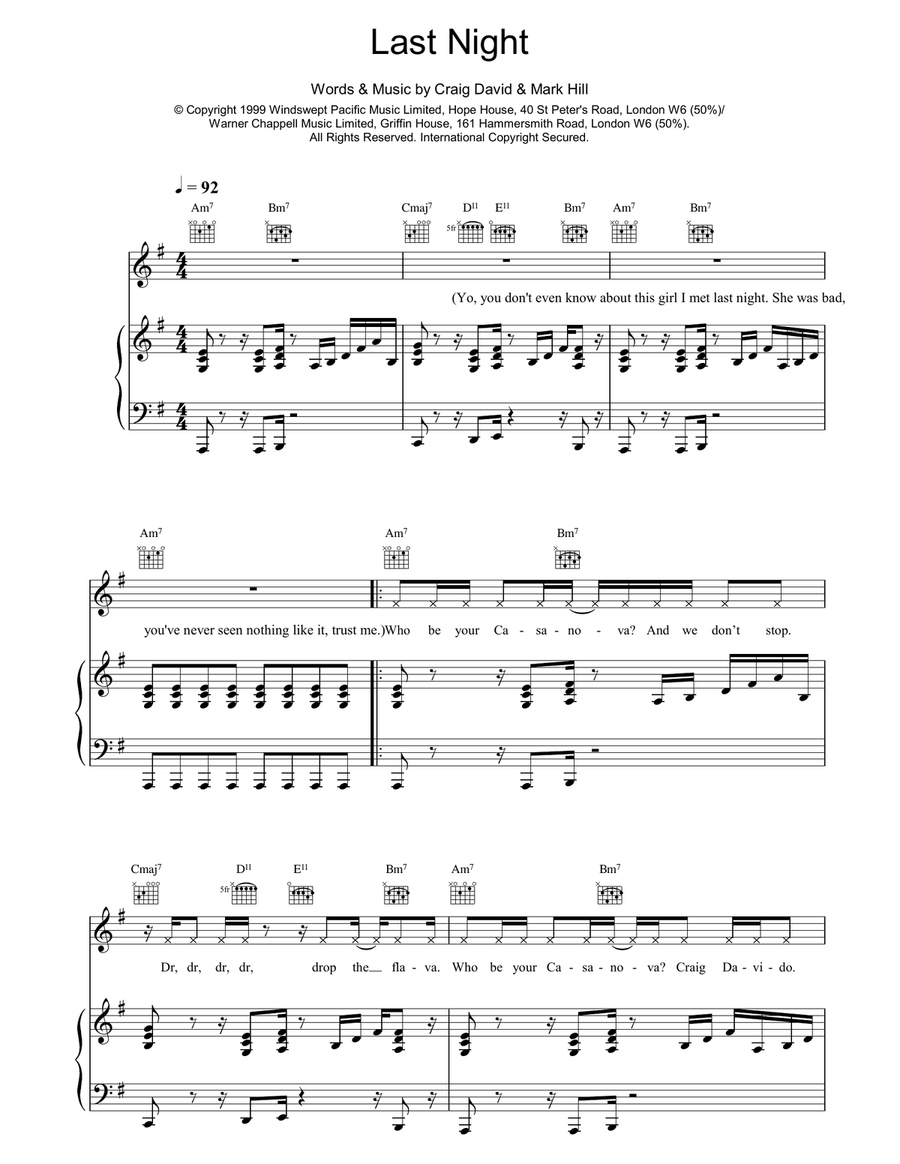 Last Night Last Night Piano, Vocal, Guitar scores gallery preview page 1