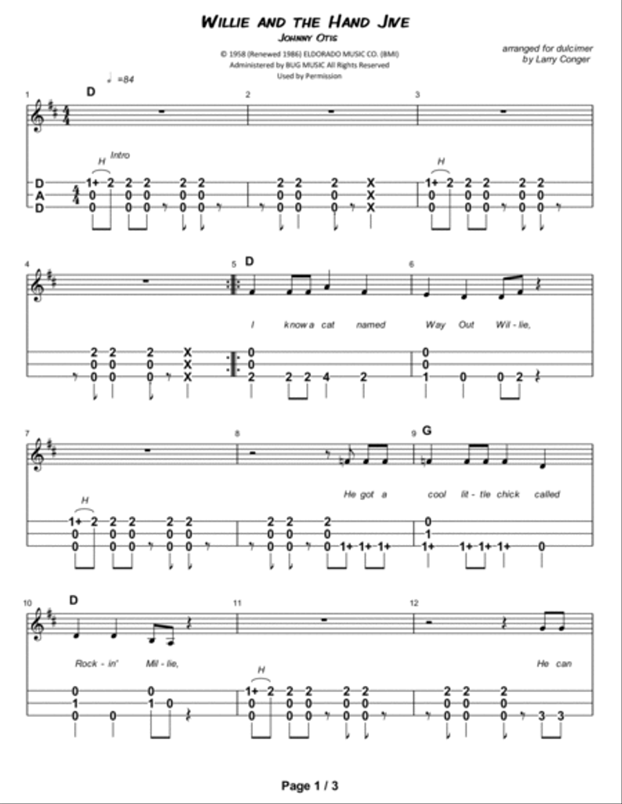 Willie And The Hand Jive Dulcimer scores gallery preview page 2