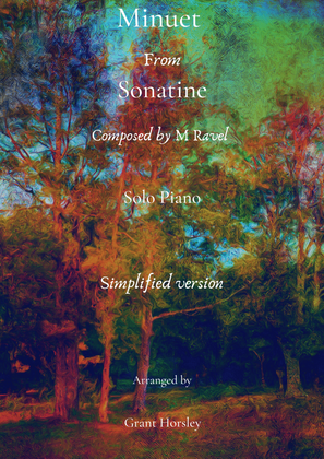 Book cover for Ravel "Minuet" (2nd mvt) from Sonatine. Solo Piano Simplified version.