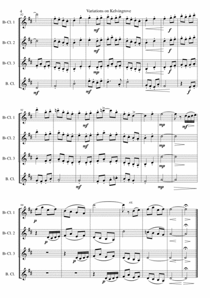 Variations on Kelvingrove for clarinet quartet image number null