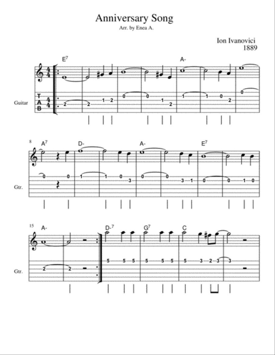 ANNIVERSARY SONG ANNIVERSARY SONG Classical Guitar scores gallery preview page 1