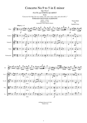 Book cover for Albinoni - Concerto No.9 to 5 in E minor Op.5 for Flute and String Quartet