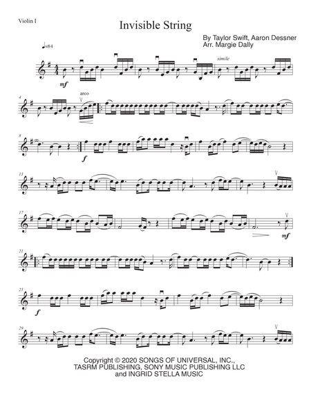Invisible String by Taylor Swift - String Quartet - Digital Sheet Music