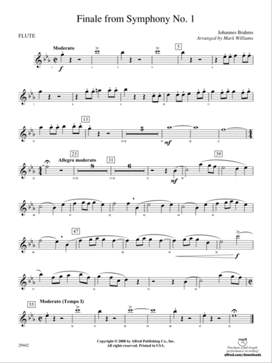 Finale from Brahms's Symphony No. 1: Flute Concert Band scores gallery preview page 1