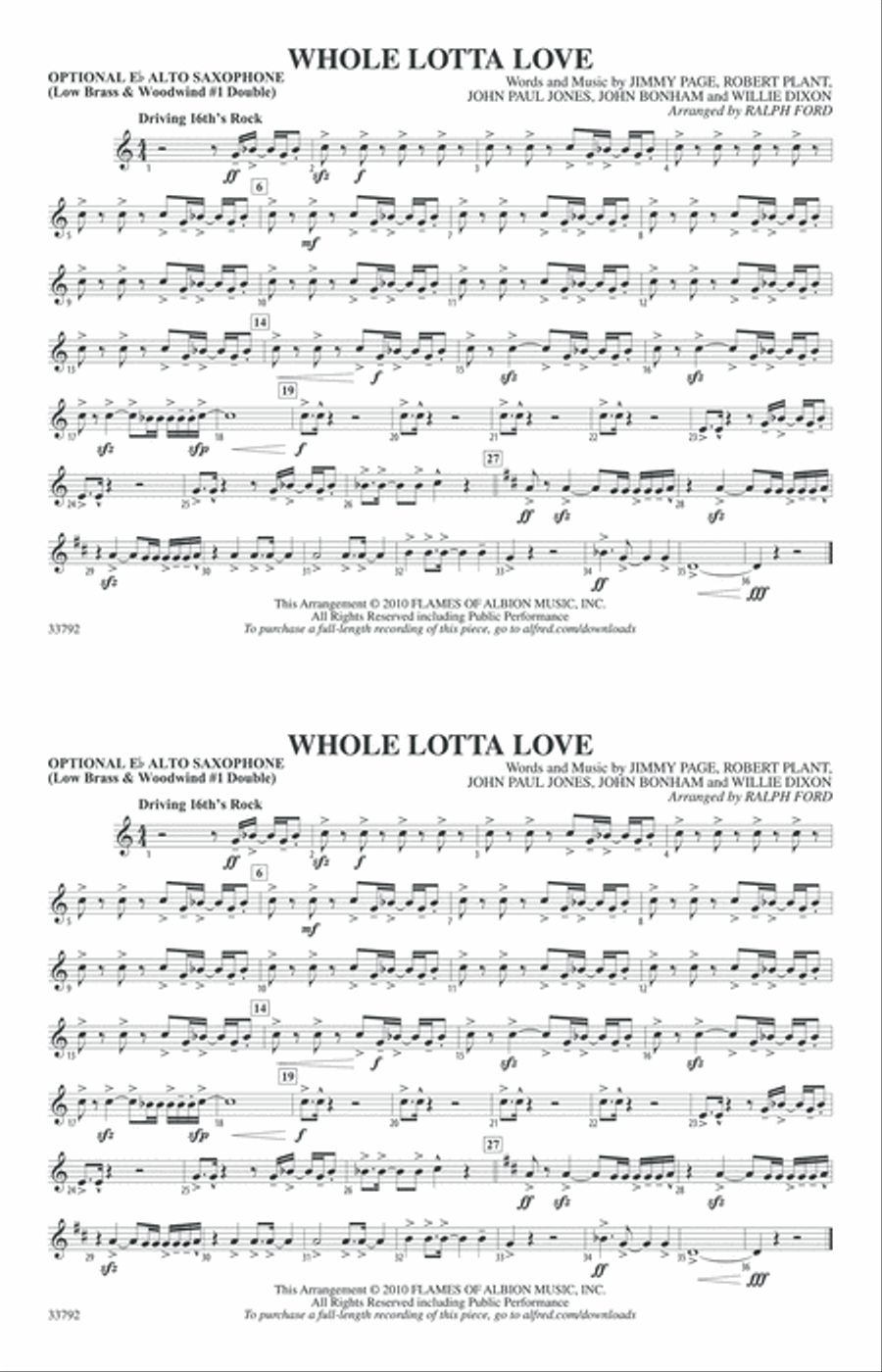 Whole Lotta Love: Optional Alto Sax Marching Band scores gallery preview page 1