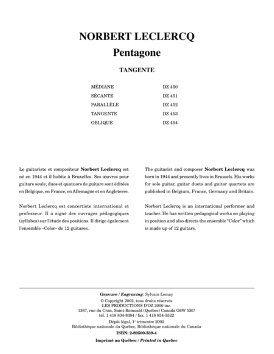 Pentagone - Tangente Classical Guitar scores gallery preview page 1