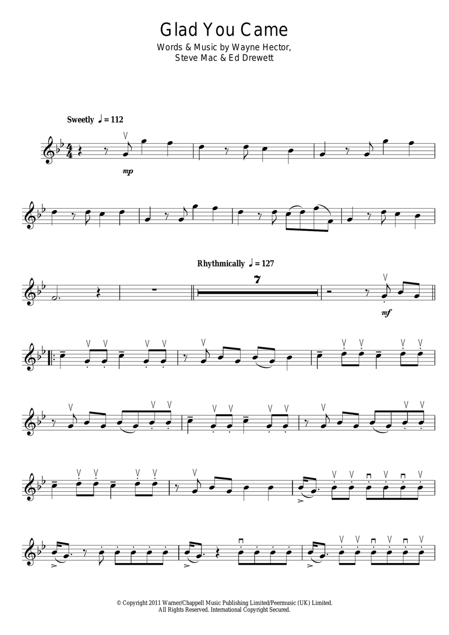 Glad You Came Violin Solo scores gallery preview page 1