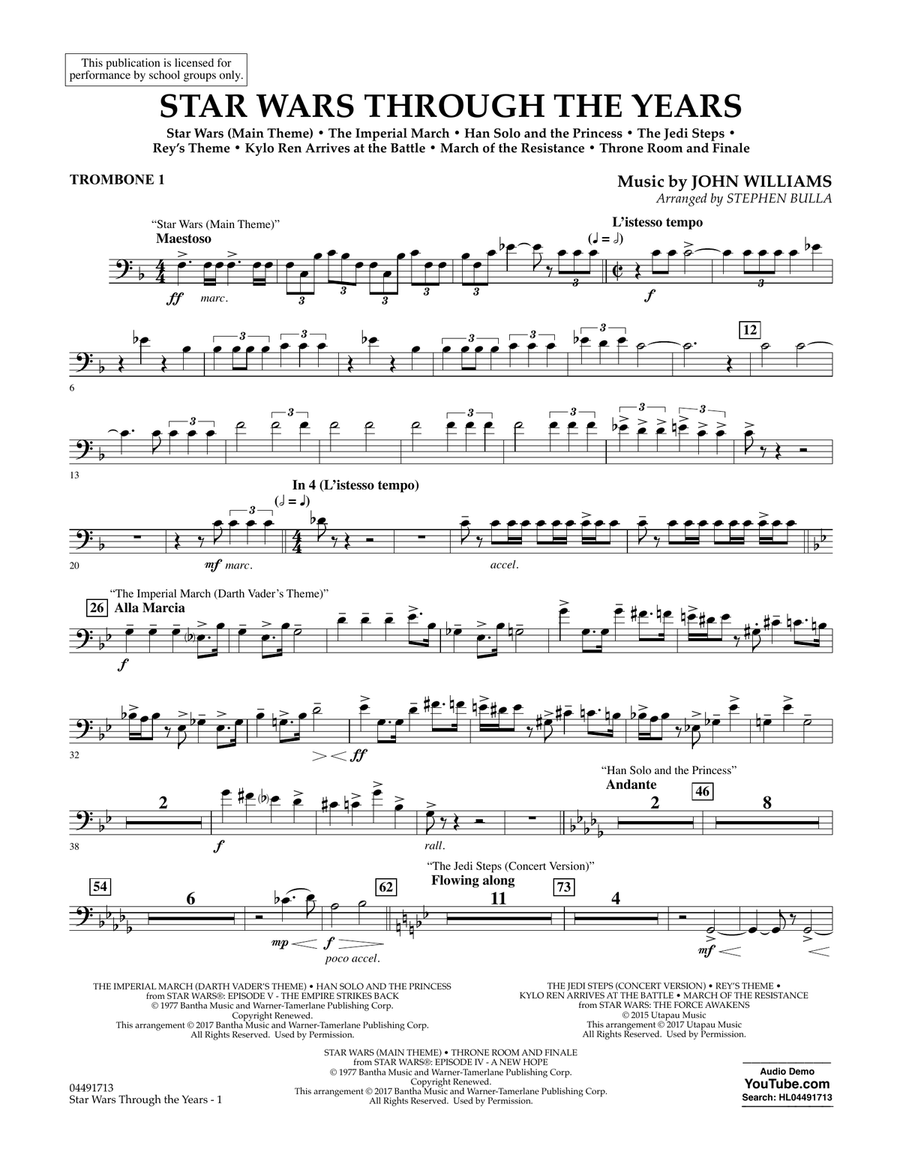 Star Wars Through the Years - Trombone 1 Full Orchestra scores gallery preview page 1