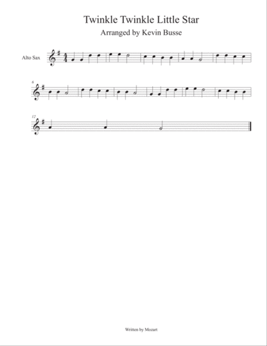 Twinkle Twinkle Little Star - Alto Sax Alto Saxophone scores gallery preview page 1