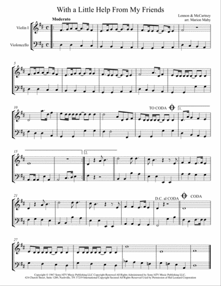 With A Little Help From My Friends String Duet scores gallery preview page 1