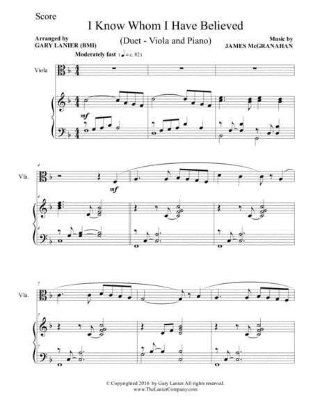 I KNOW WHOM I HAVE BELIEVED (Duet – Viola & Piano with Score/Part) image number null
