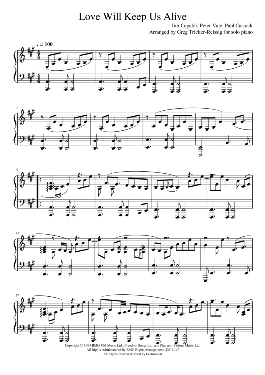 Love Will Keep Us Alive Piano Solo scores gallery preview page 1