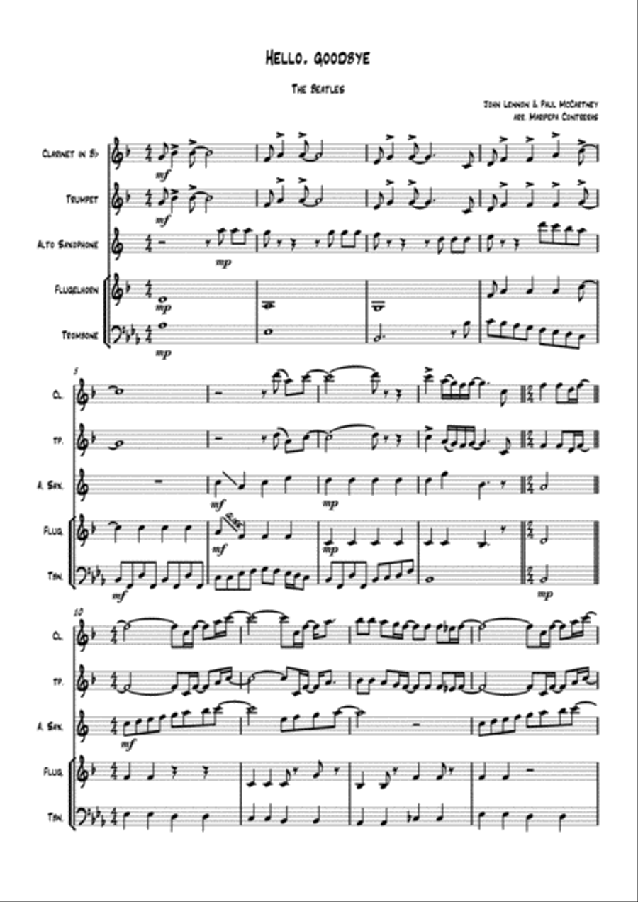 Hello, Goodbye Small Ensemble scores gallery preview page 1