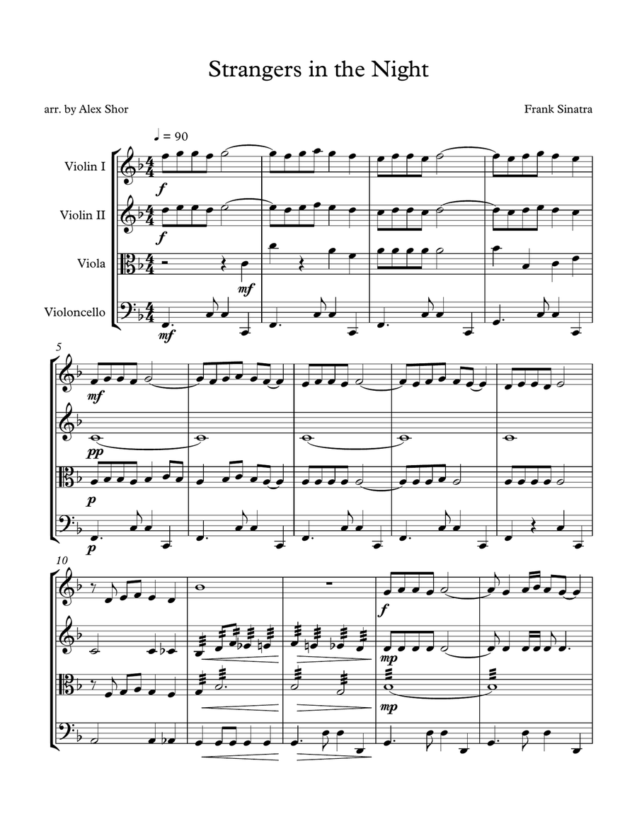 Strangers In The Night String Quartet scores gallery preview page 1