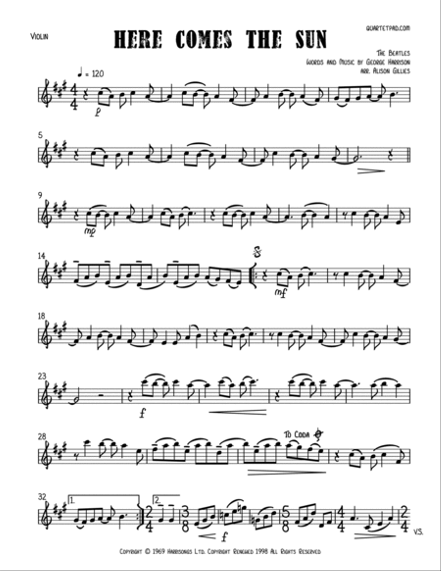 Here Comes The Sun String Duet scores gallery preview page 4