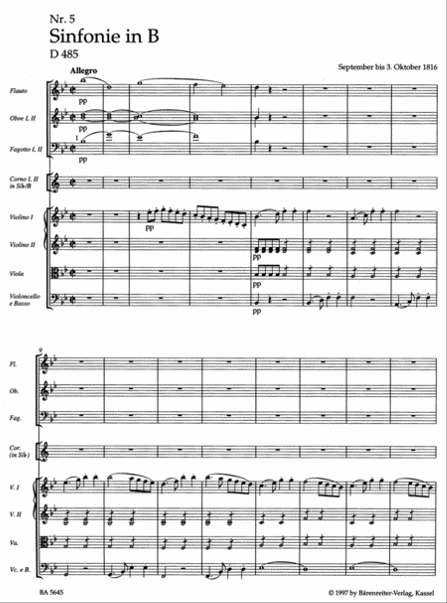 Symphony, No. 5 B flat major D 485 Orchestra scores gallery preview page 2
