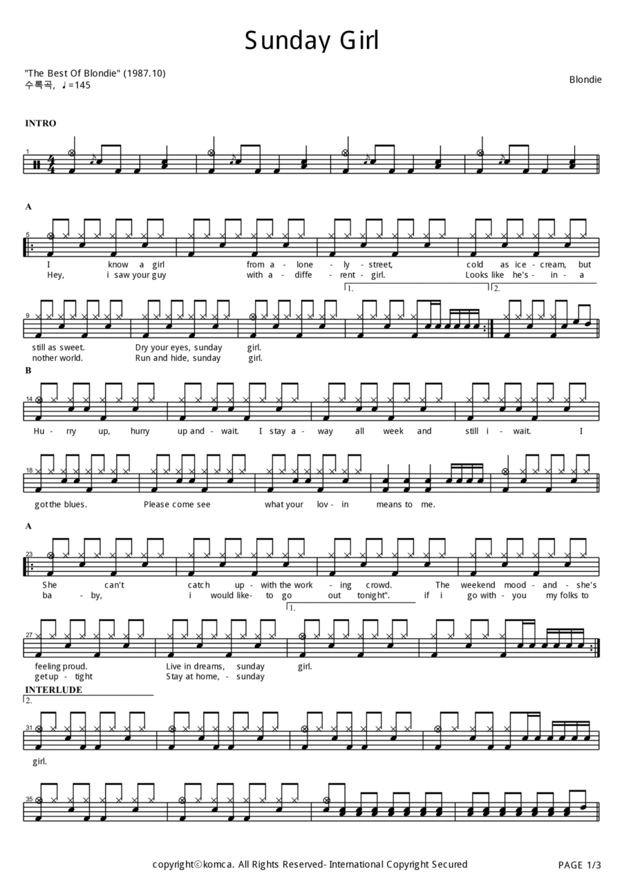 Sunday Girl Drum Set scores gallery preview page 1