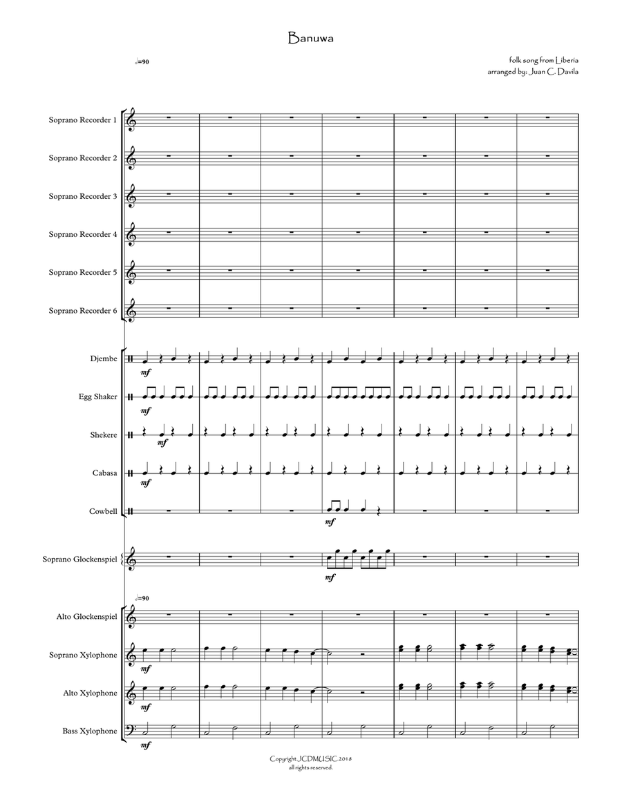 Banuwa (For Orff Ensemble) Banuwa (For Orff Ensemble) Large Ensemble scores gallery preview page 1