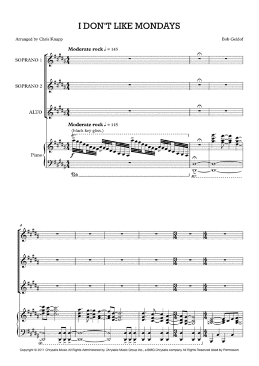 I Don't Like Mondays SSA scores gallery preview page 1