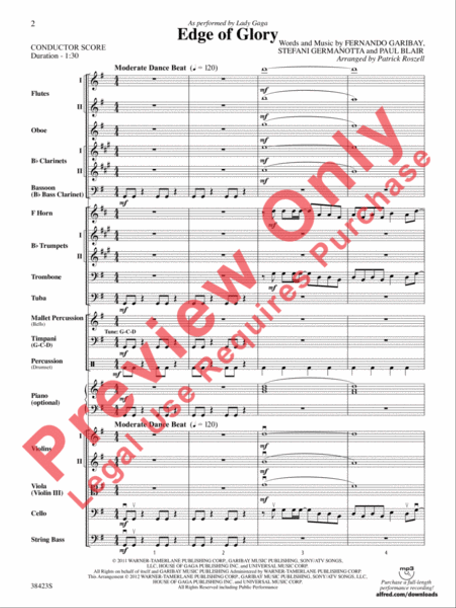 Edge of Glory Full Orchestra scores gallery preview page 3