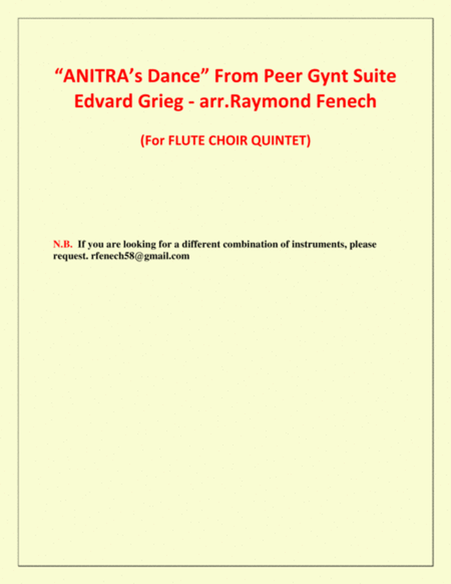 Anitra's Dance - From Peer Gynt - Flute Choir Quintet (2 Flutes; 2 Alto Flutes and Bass Flute) image number null