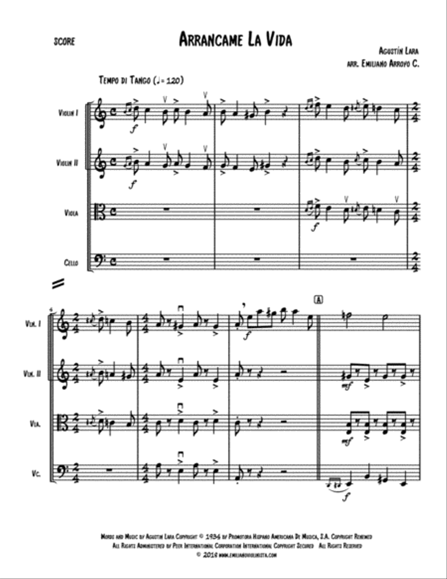 Arrancame La Vida String Quartet scores gallery preview page 2