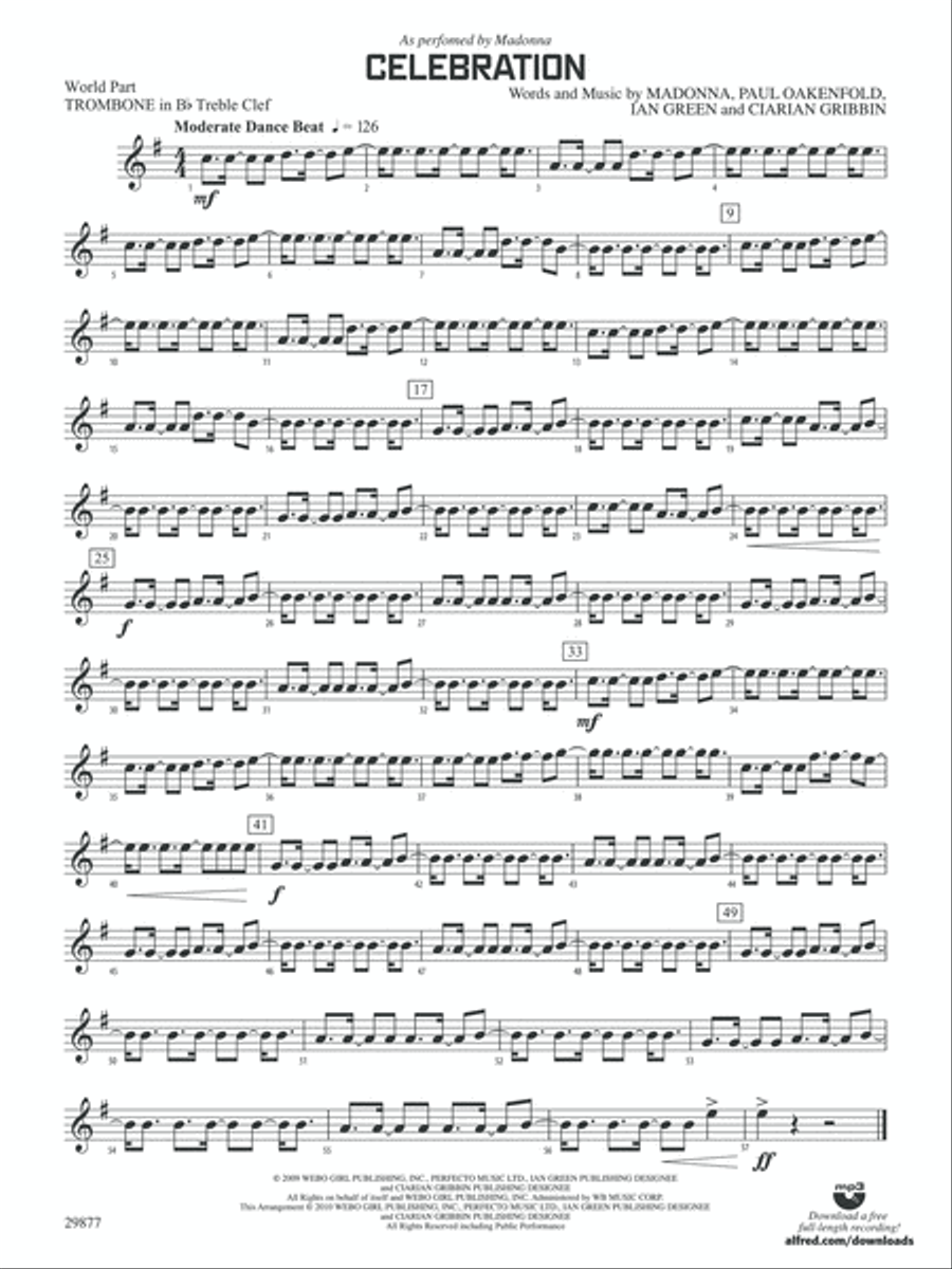 Celebration: (World Part) 1st B-flat Trombone T.C. Concert Band scores gallery preview page 1