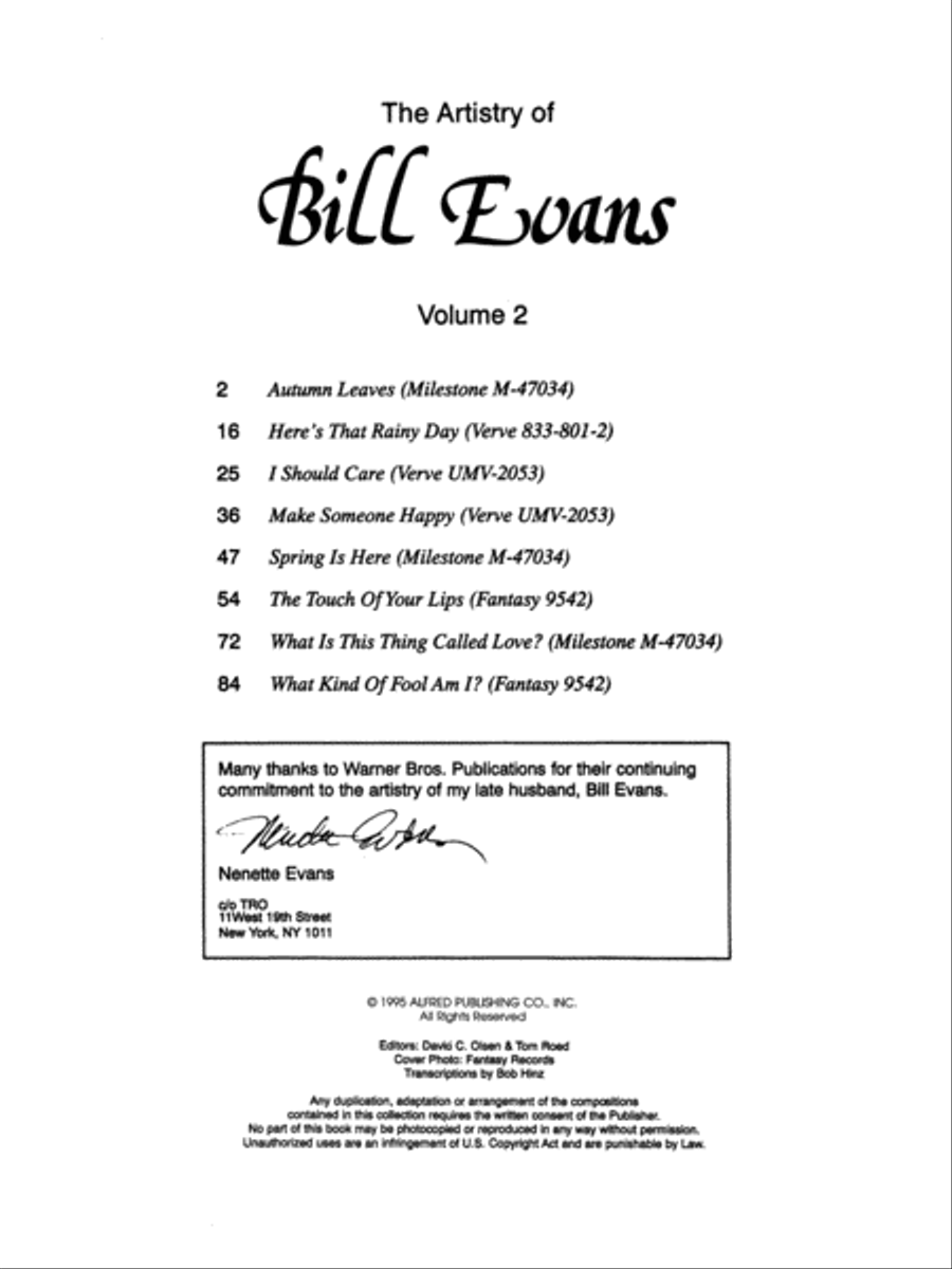 The Artistry of Bill Evans, Volume 2