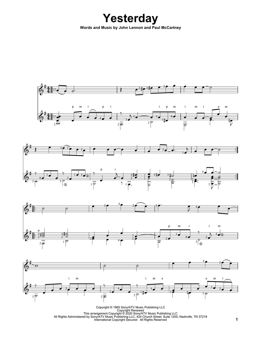 Yesterday Yesterday Acoustic Guitar scores gallery preview page 1