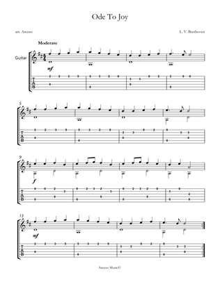 ode to joy guitar sheet music with tabs in D for beginners