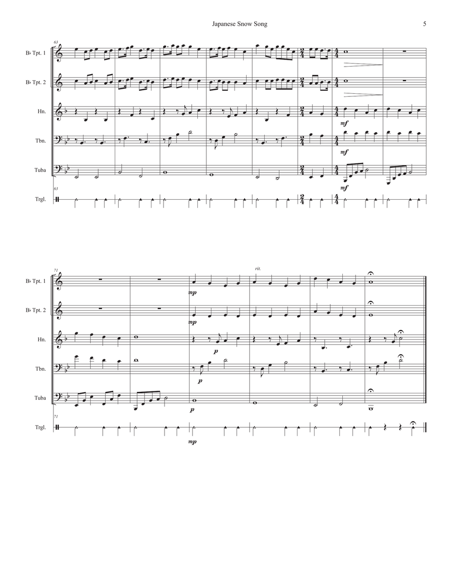 Japanese Snow Song Brass Quintet scores gallery preview page 5