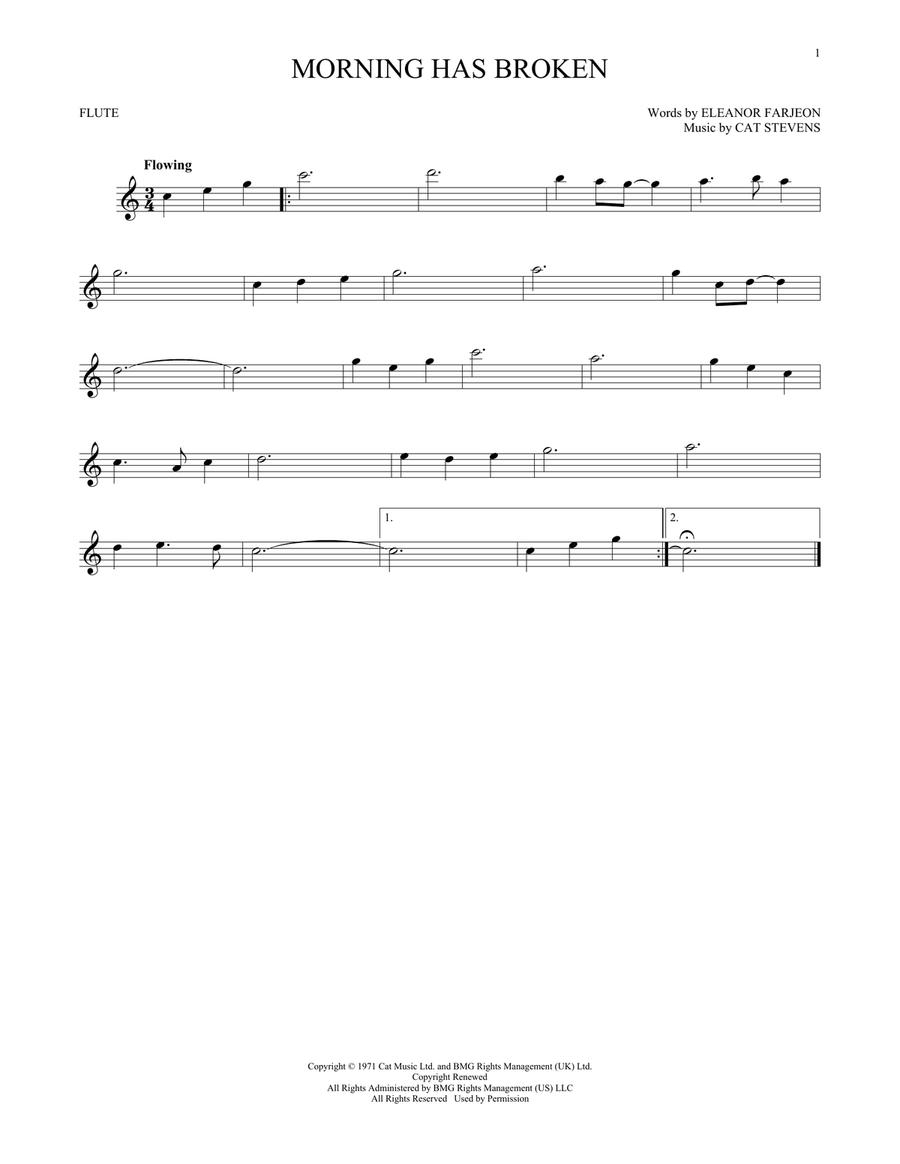 Morning Has Broken Flute Solo scores gallery preview page 1