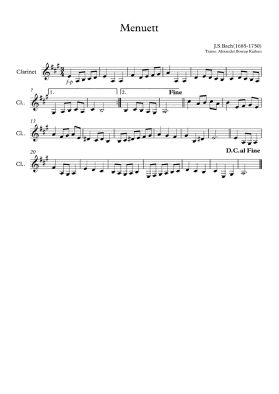 Menuett in G Clarinet Solo scores gallery preview page 1