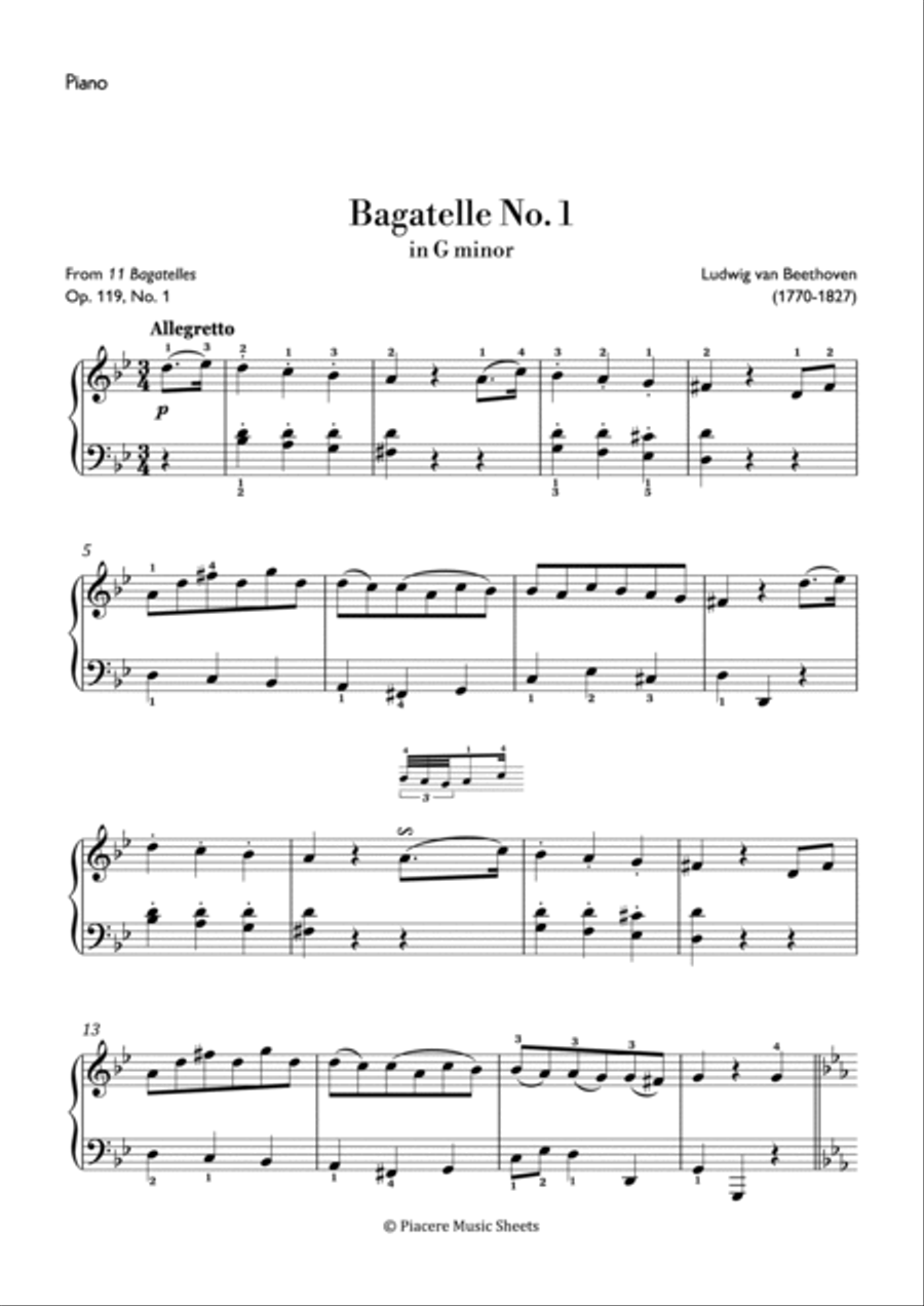 Beethoven - Bagatelle No. 1 in G Minor - Intermediate Piano Method scores gallery preview page 2
