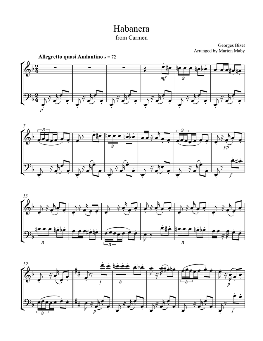 3 Arias from Carmen, for violin & cello duet