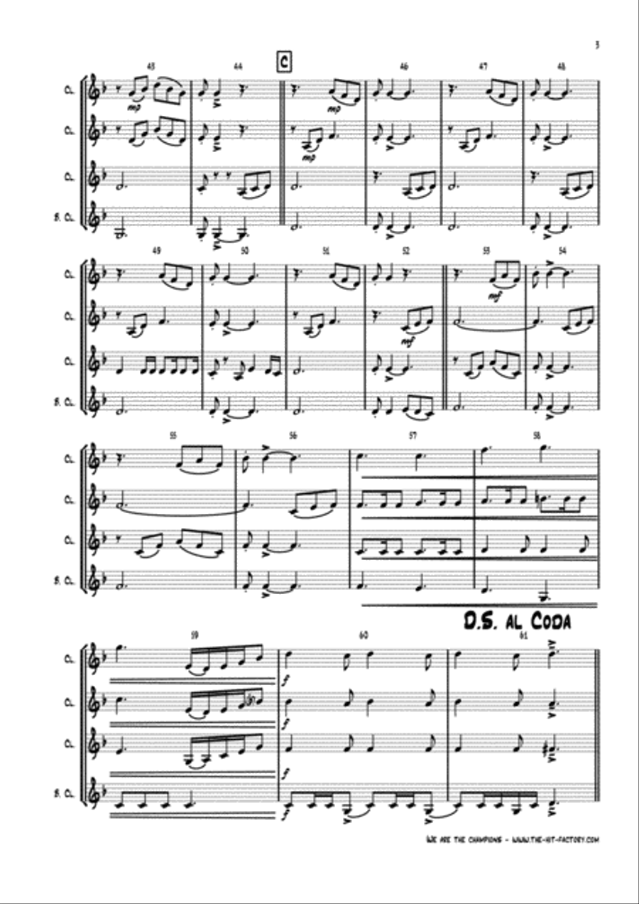 We Are The Champions Woodwind Quartet scores gallery preview page 3