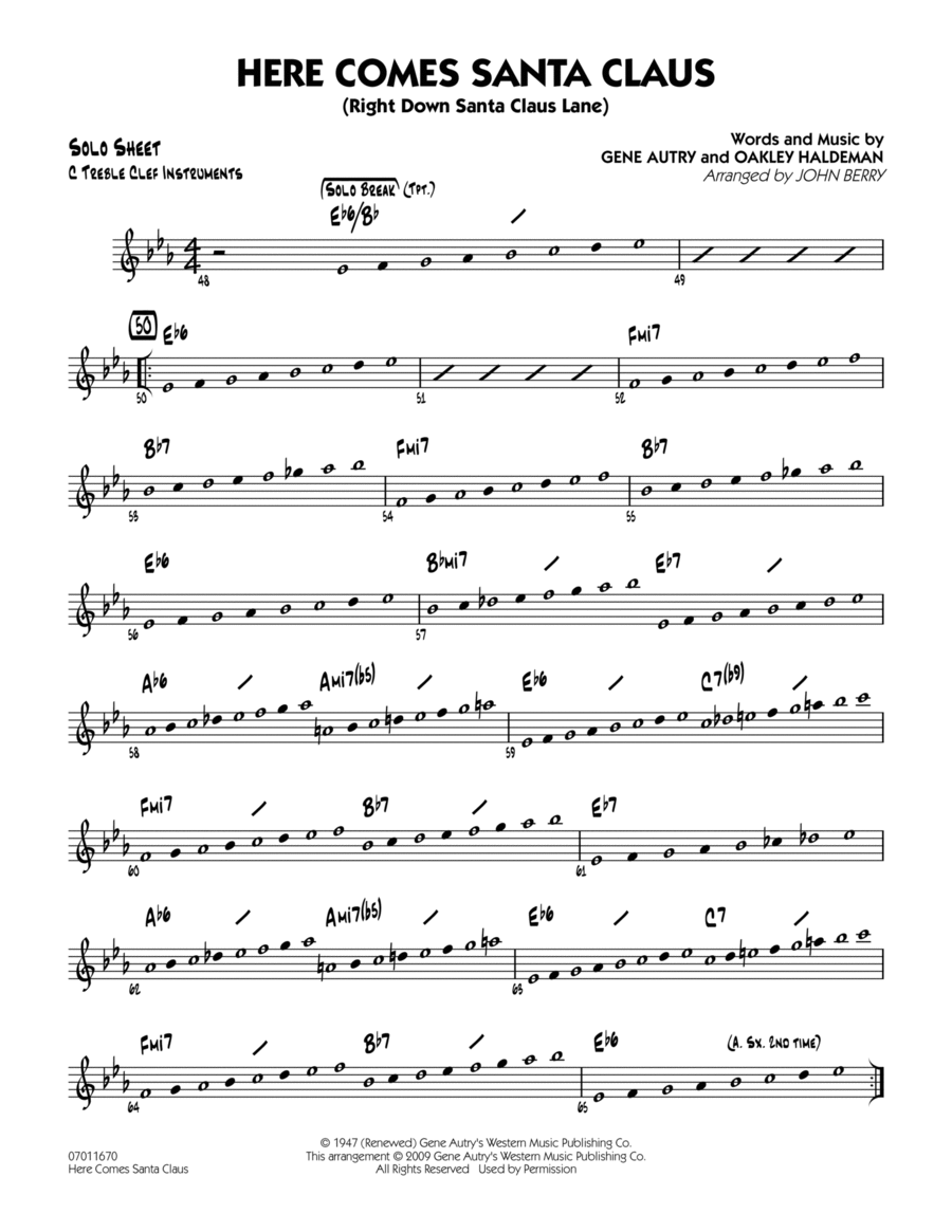 Here Comes Santa Claus (Right Down Santa Claus Lane) - C Solo Sheet Part scores gallery preview page 1