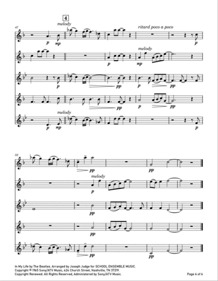 In My Life Saxophone Quartet scores gallery preview page 6