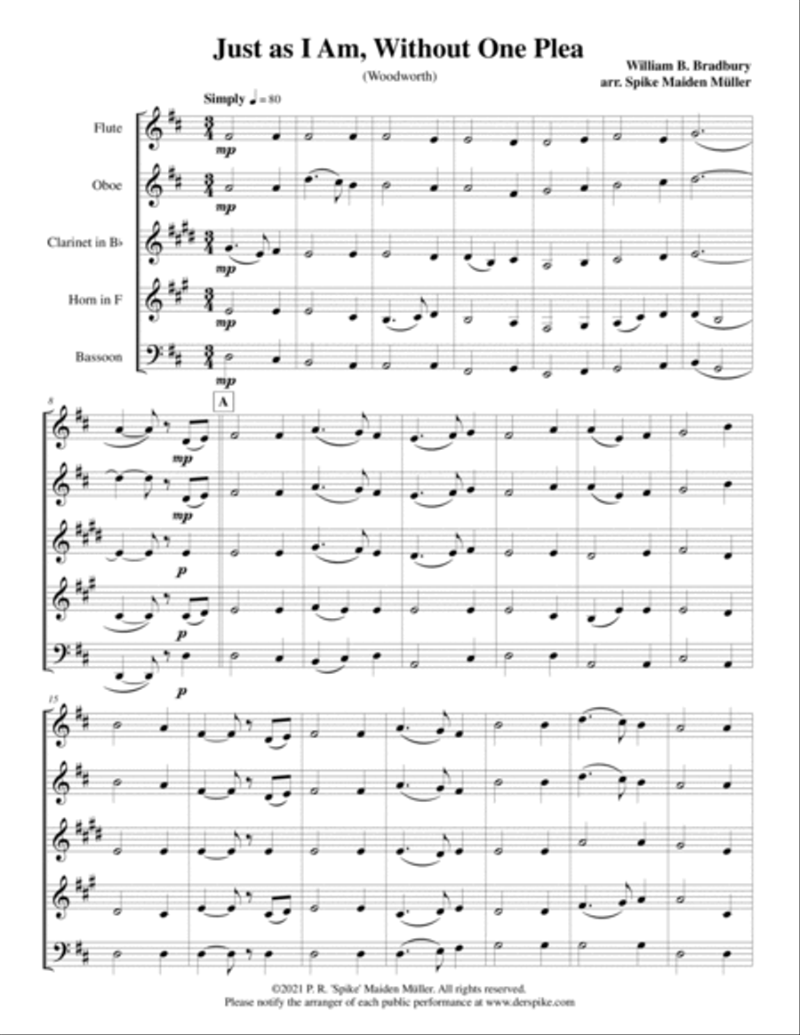 Just as I Am, Without One Plea Woodwind Quintet scores gallery preview page 3