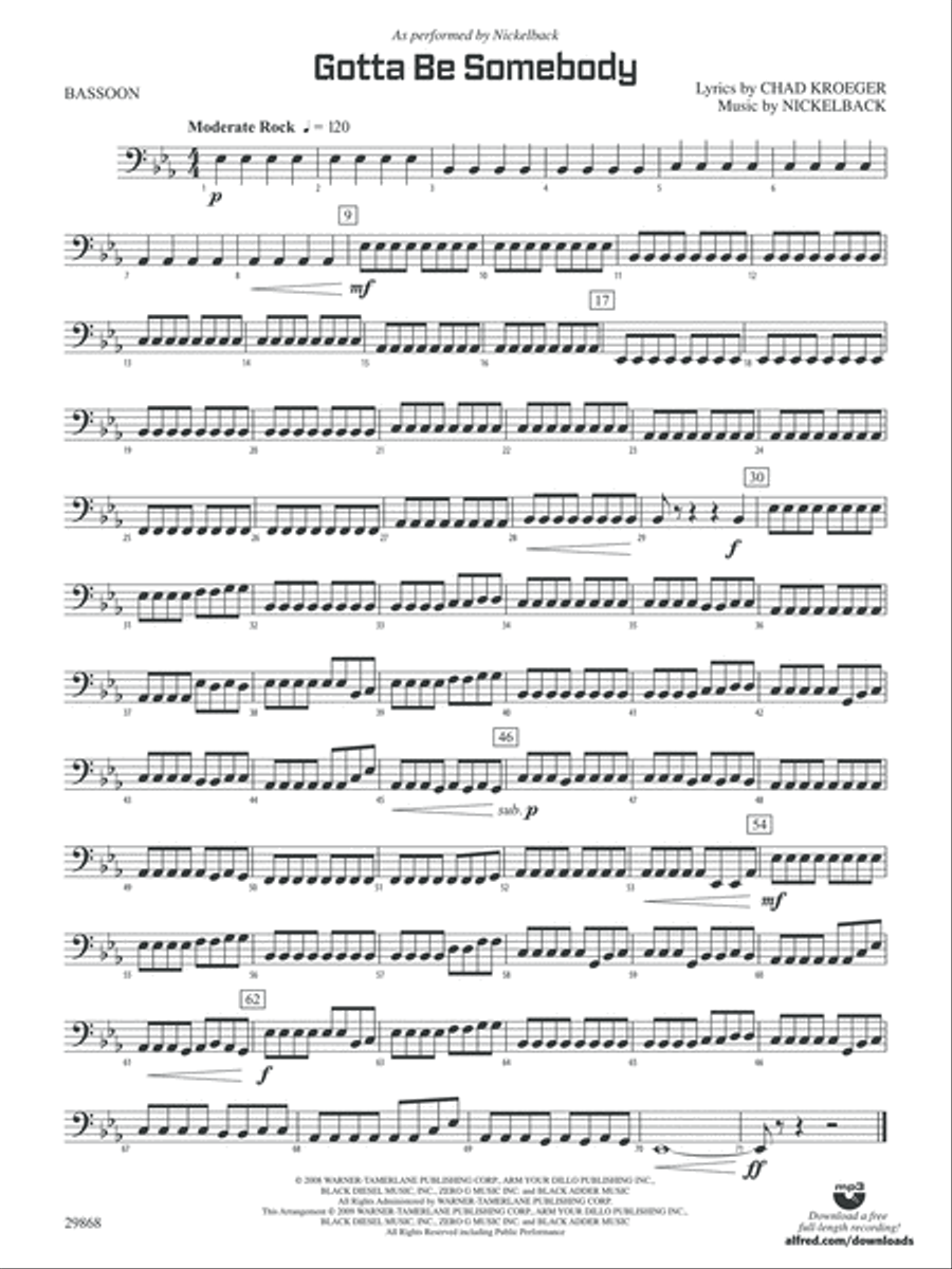 Gotta Be Somebody: Bassoon Concert Band scores gallery preview page 1