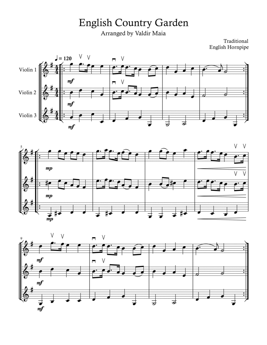 English Country Garden - Violin Trio or Ensemble String Trio scores gallery preview page 1