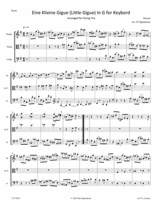 Mozart: Little Gigue K 574 arr. for String Trio